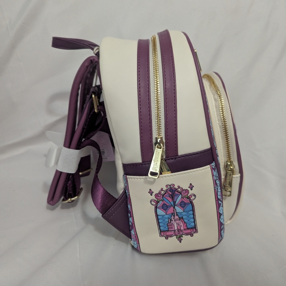 Disney Belle Loungefly Backpack with Stained Glass Background - Picture 4 of 6